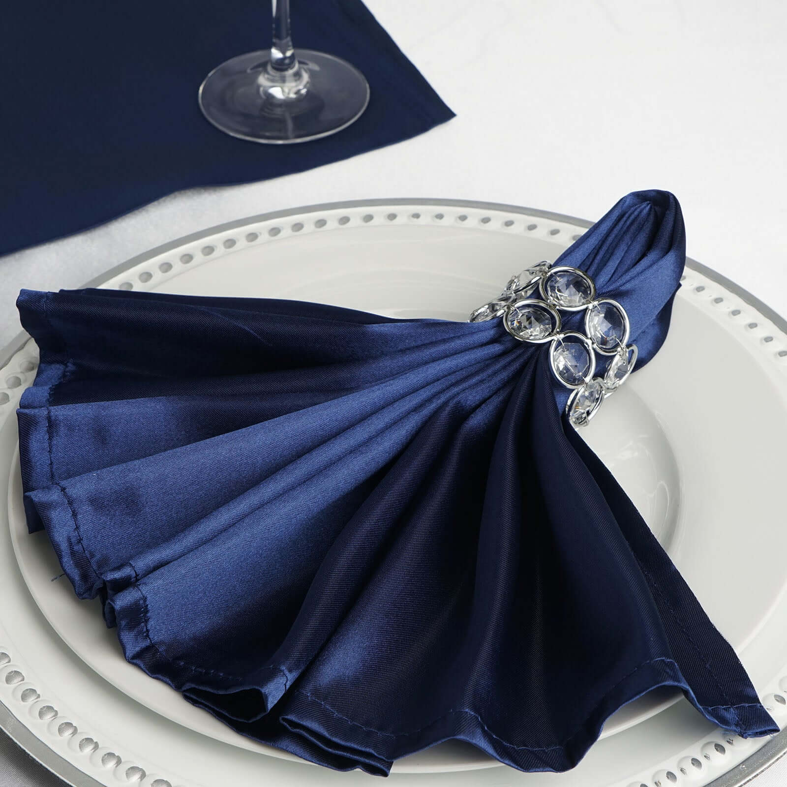 5 Pack Satin Napkins 20"x20" Navy Blue - Soft Reusable Cloth Napkins - Image 7