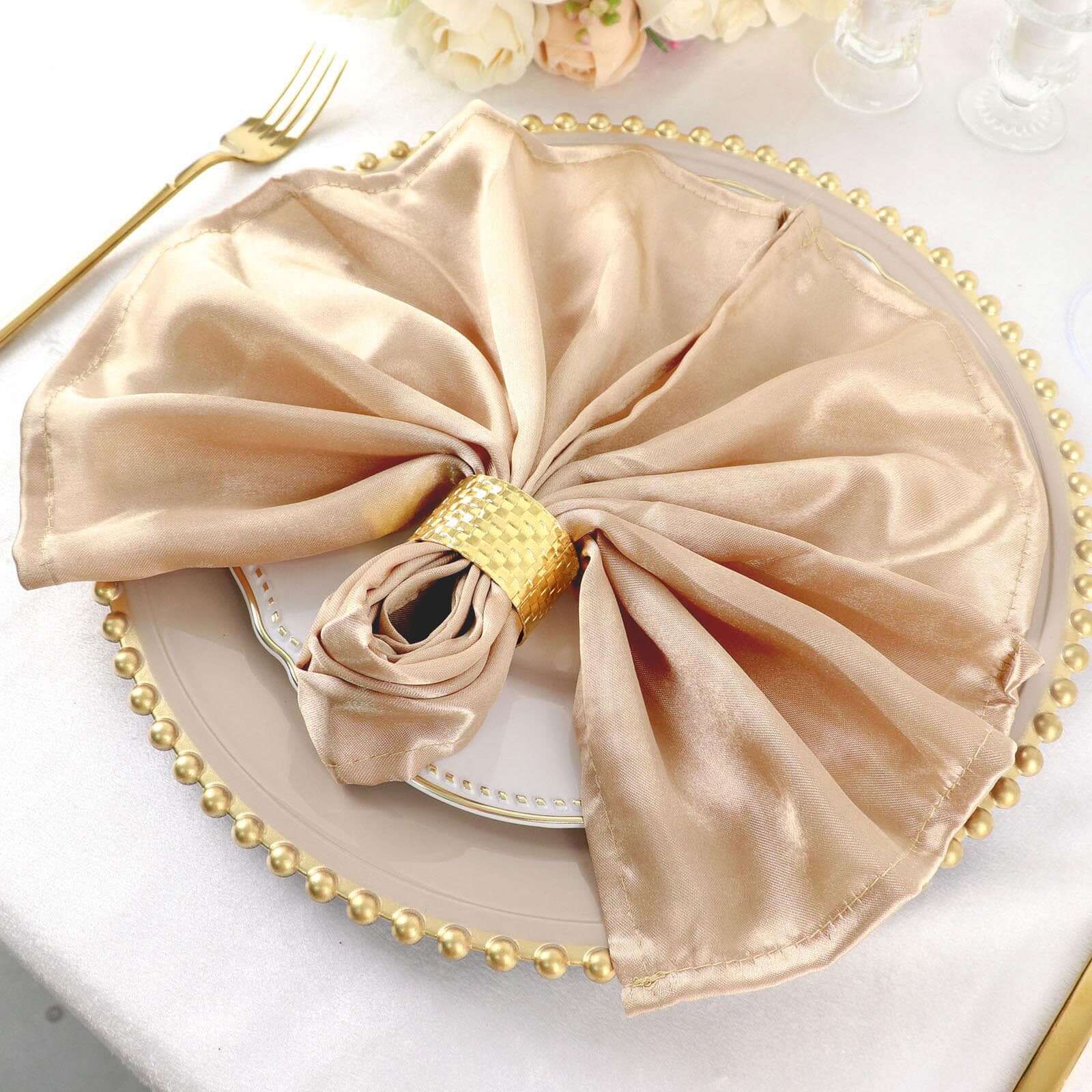 5 Pack Satin Napkins 20"x20" Nude - Soft Reusable Cloth Napkins - Image 2
