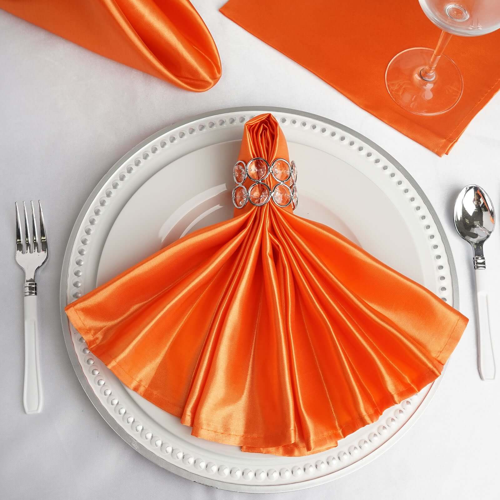 5 Pack Satin Napkins 20"x20" Orange - Soft Reusable Cloth Napkins - Image 2