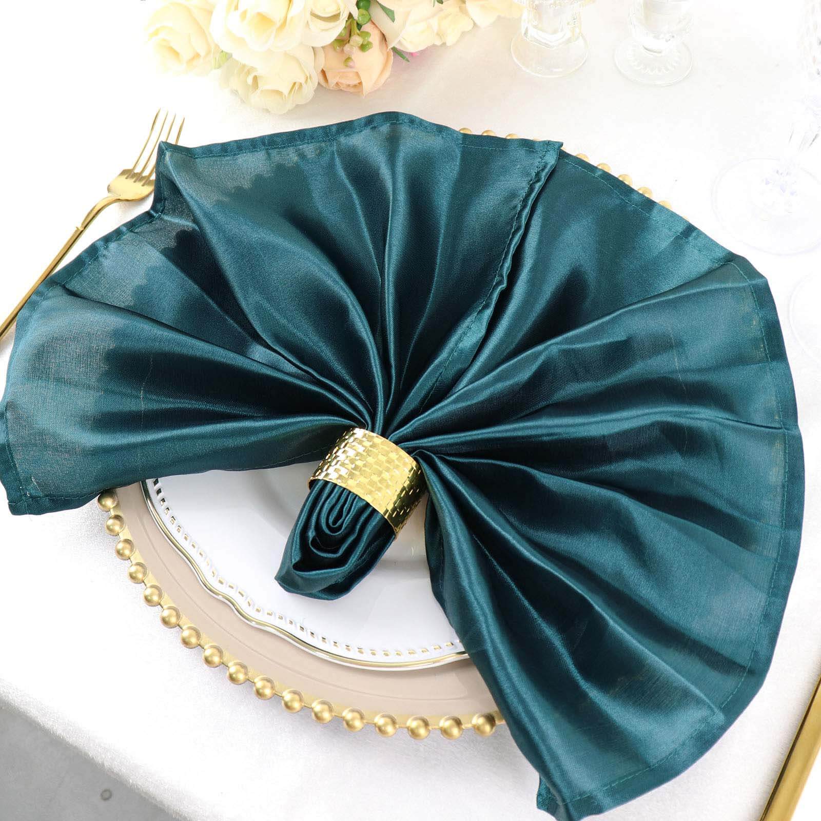 5 Pack Satin Napkins 20"x20" Peacock Teal - Soft Reusable Cloth Napkins - Image 2