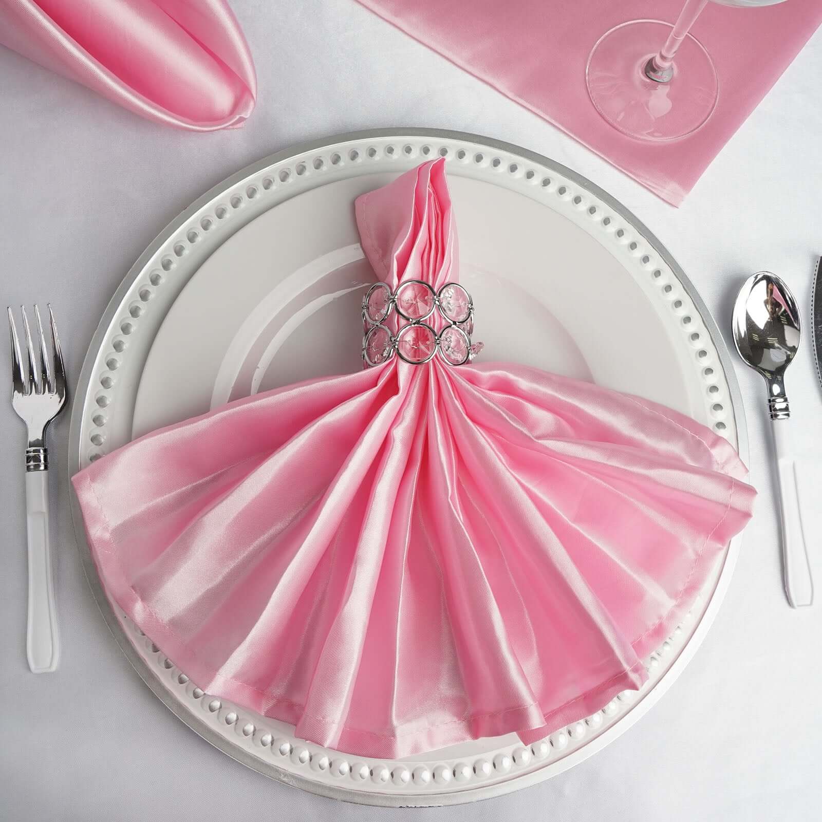 5 Pack Satin Napkins 20"x20" Pink - Soft Reusable Cloth Napkins - Image 2