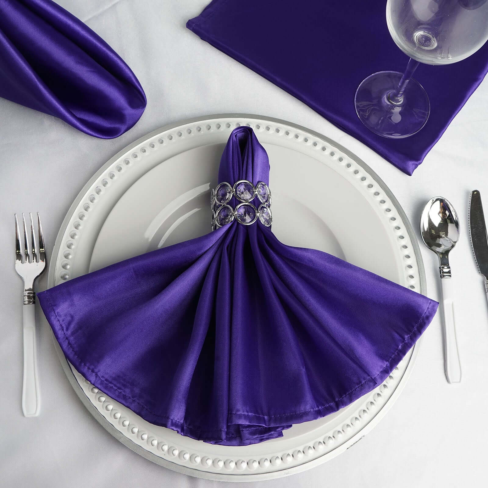 5 Pack Satin Napkins 20"x20" Purple - Soft Reusable Cloth Napkins - Image 2
