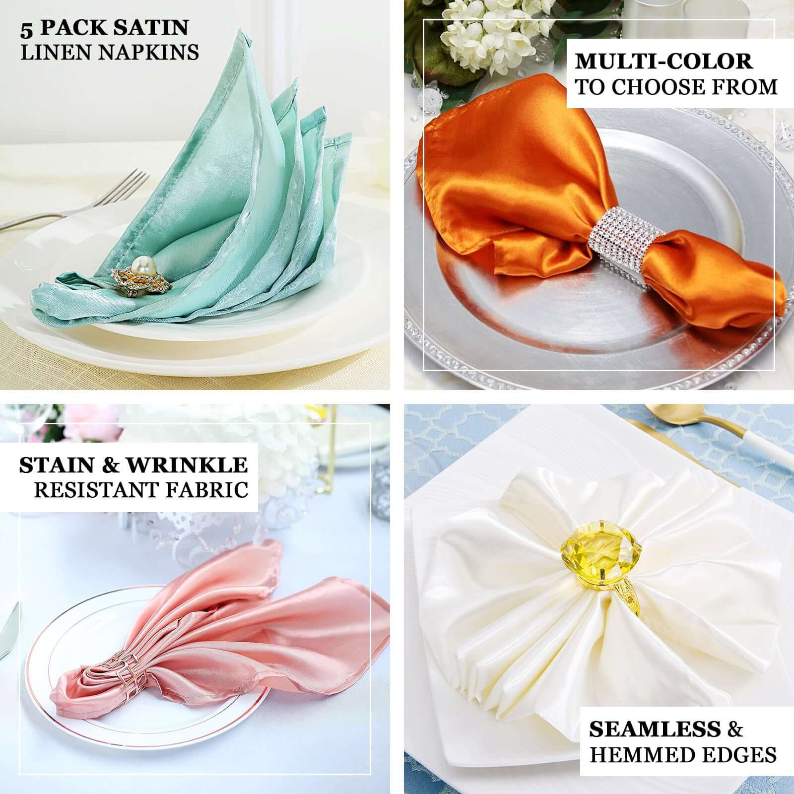 5 Pack Satin Napkins 20"x20" Purple - Soft Reusable Cloth Napkins - Image 4