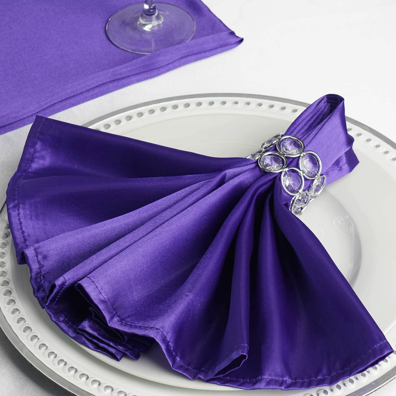 5 Pack Satin Napkins 20"x20" Purple - Soft Reusable Cloth Napkins - Image 6