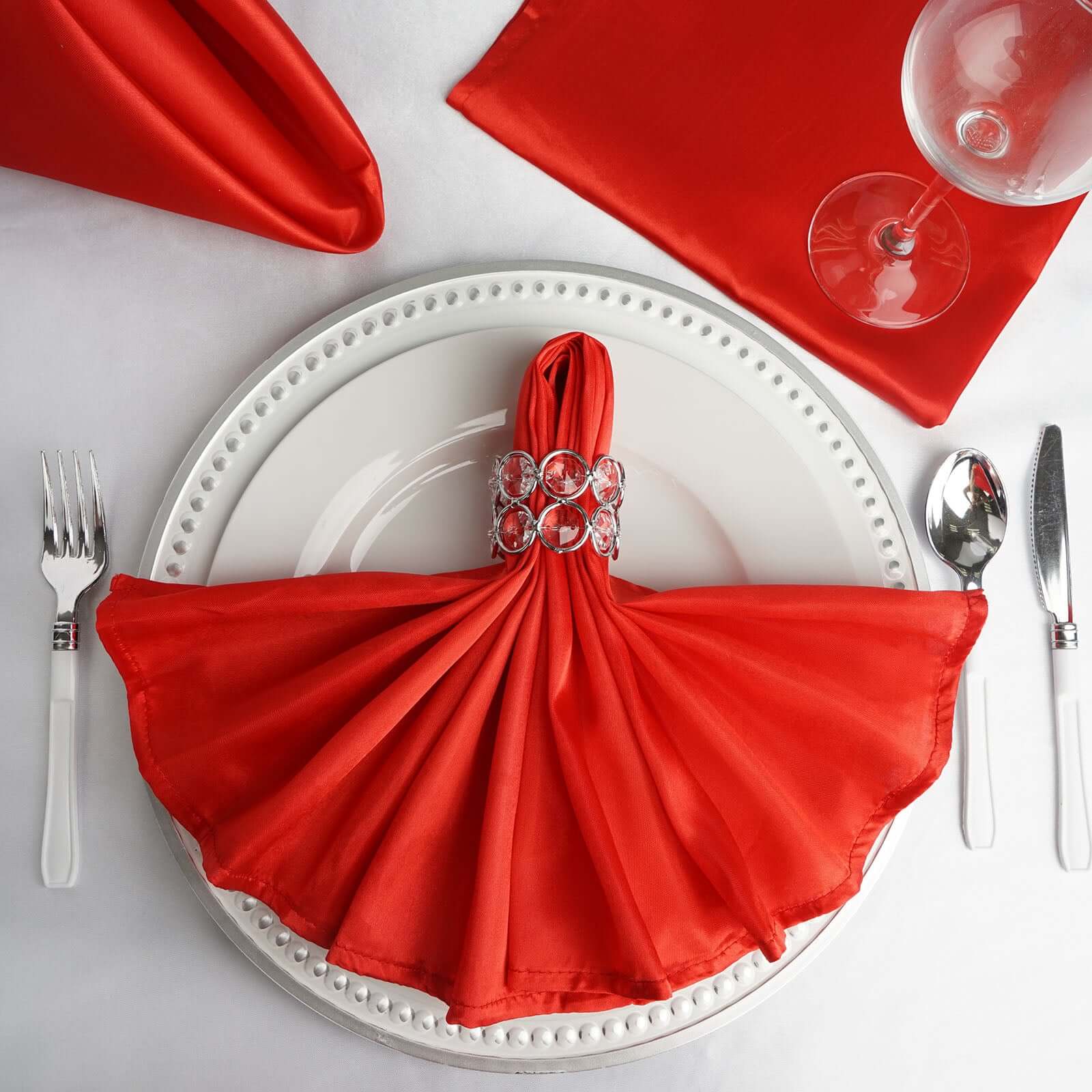 5 Pack Satin Napkins 20"x20" Red - Soft Reusable Cloth Napkins - Image 7
