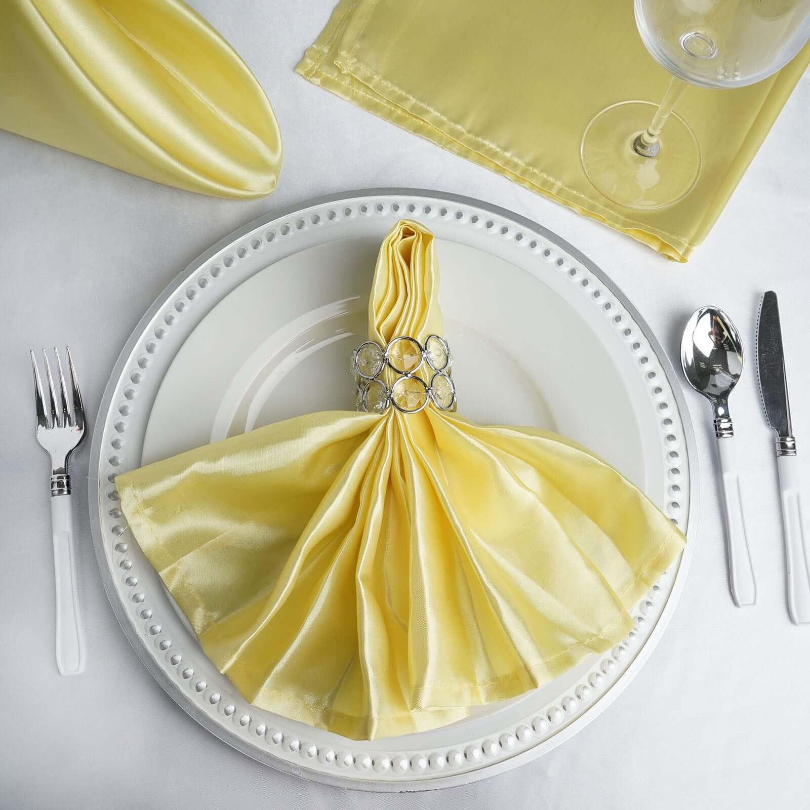5 Pack Satin Napkins 20"x20" Yellow - Soft Reusable Cloth Napkins - Image 2