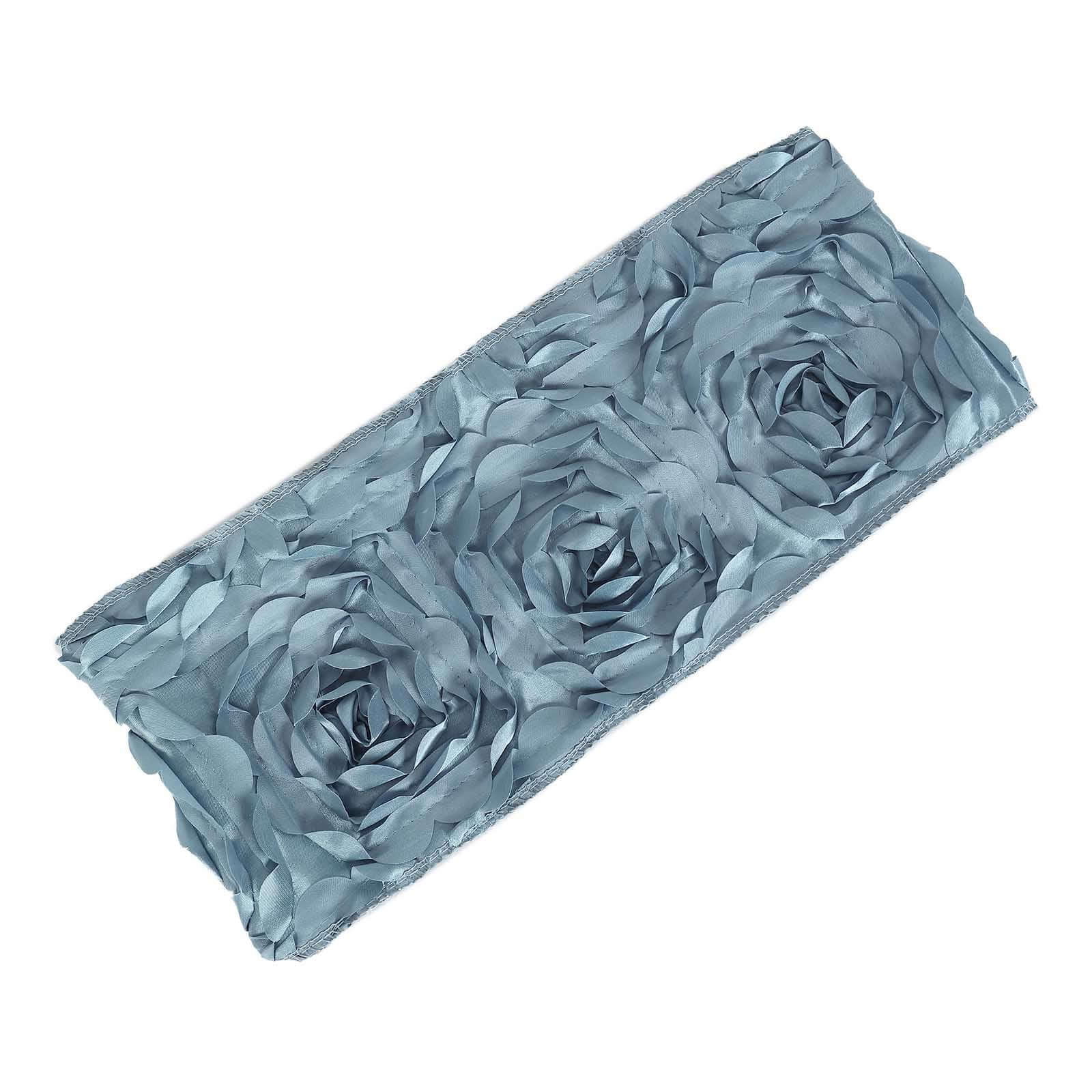 5 Pack Satin Spandex Chair Sashes 6"x14" Dusty Blue - Rosette Pattern Stretch Chair Bands - Image 14
