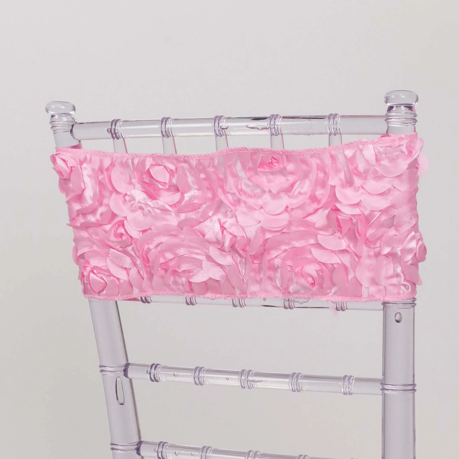 5 Pack Satin Spandex Chair Sashes 6"x14" Pink - Rosette Pattern Stretch Chair Bands - Image 11