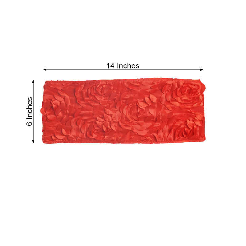 5 Pack Satin Spandex Chair Sashes 6"x14" Red - Rosette Pattern Stretch Chair Bands - Image 3