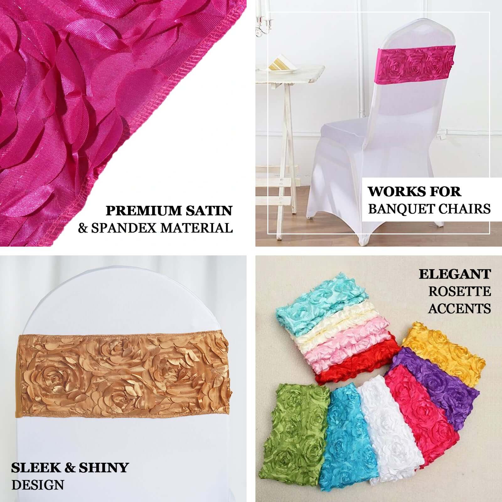5 Pack Satin Spandex Chair Sashes 6"x14" Red - Rosette Pattern Stretch Chair Bands - Image 4