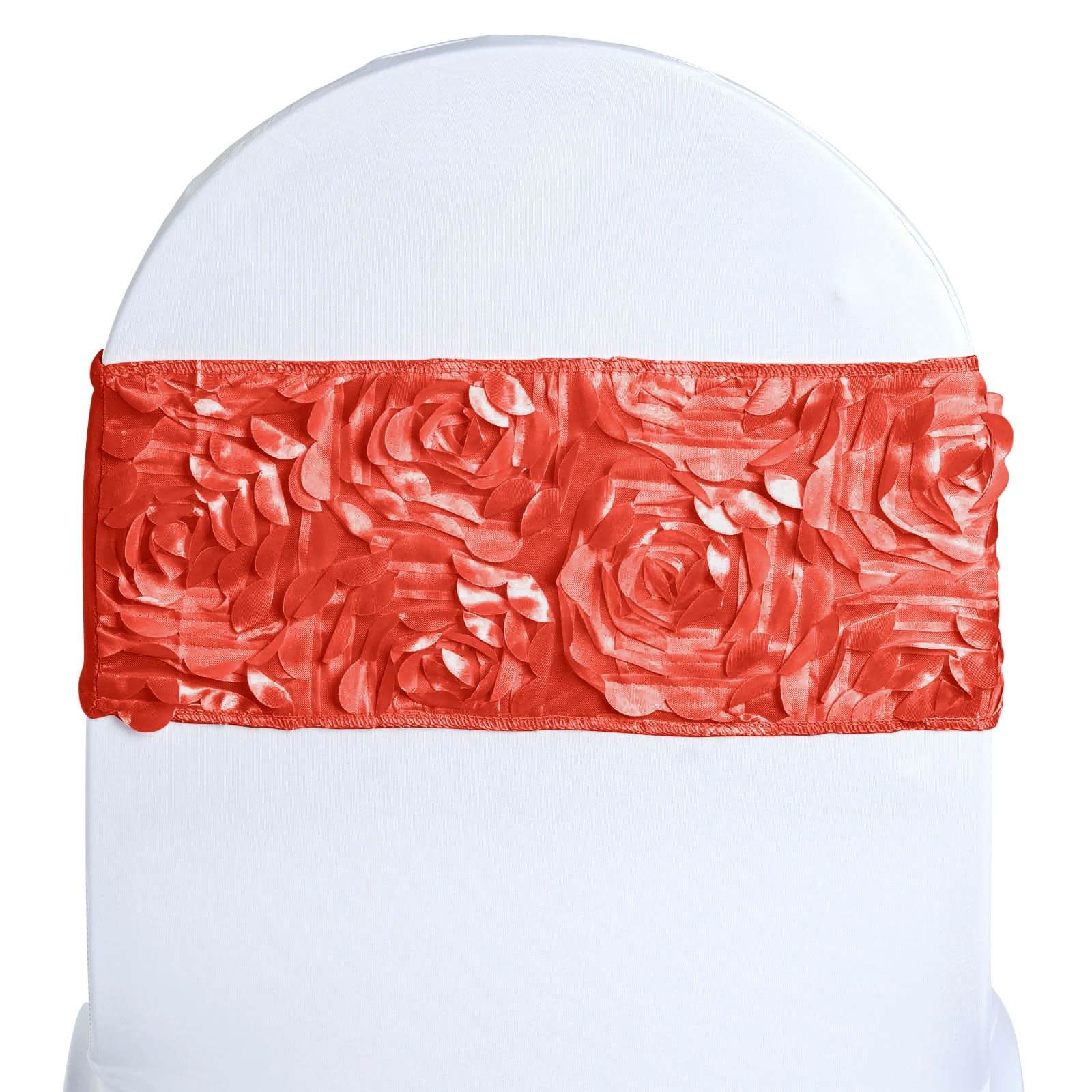 5 Pack Satin Spandex Chair Sashes 6"x14" Red - Rosette Pattern Stretch Chair Bands - Image 7