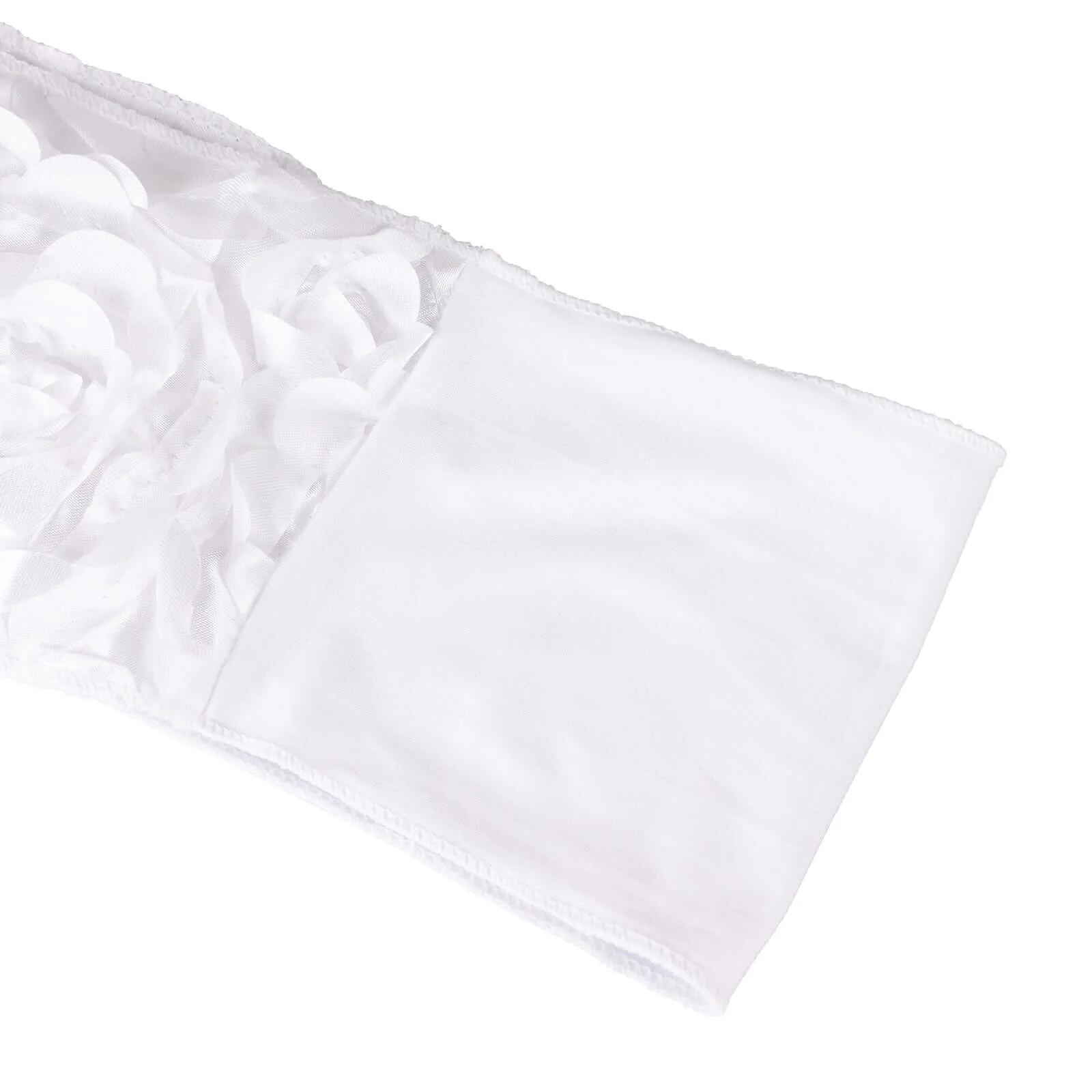 5 Pack Satin Spandex Chair Sashes 6"x14" White - Rosette Pattern Stretch Chair Bands - Image 16
