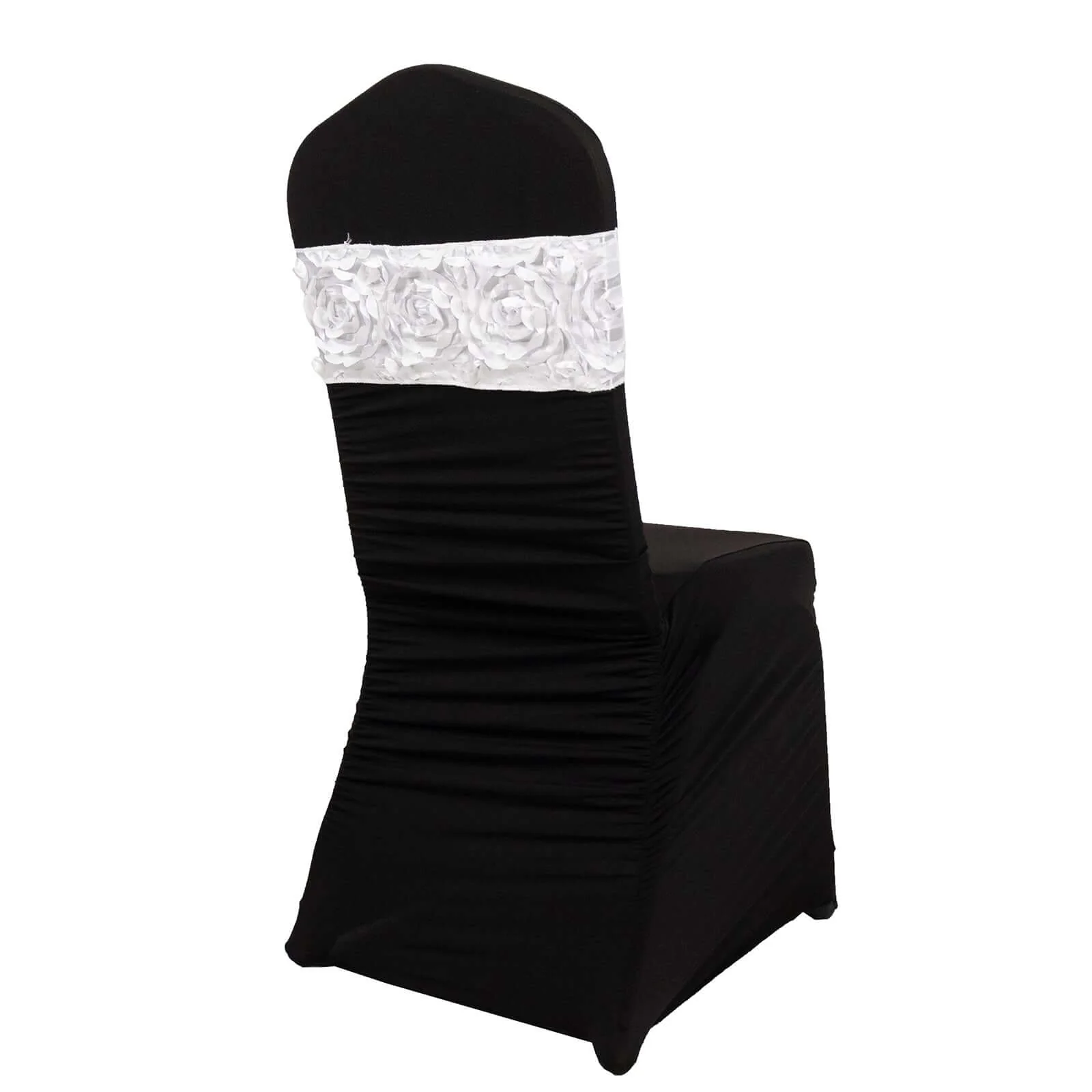 5 Pack Satin Spandex Chair Sashes 6"x14" White - Rosette Pattern Stretch Chair Bands - Image 3