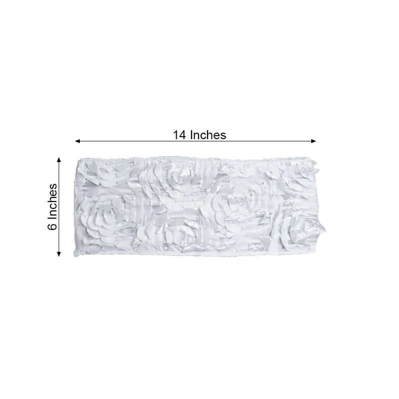 5 Pack Satin Spandex Chair Sashes 6"x14" White - Rosette Pattern Stretch Chair Bands - Image 4