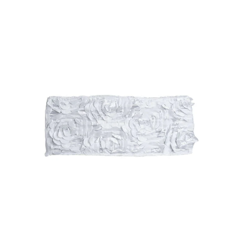 5 Pack Satin Spandex Chair Sashes 6"x14" White - Rosette Pattern Stretch Chair Bands - Image 8