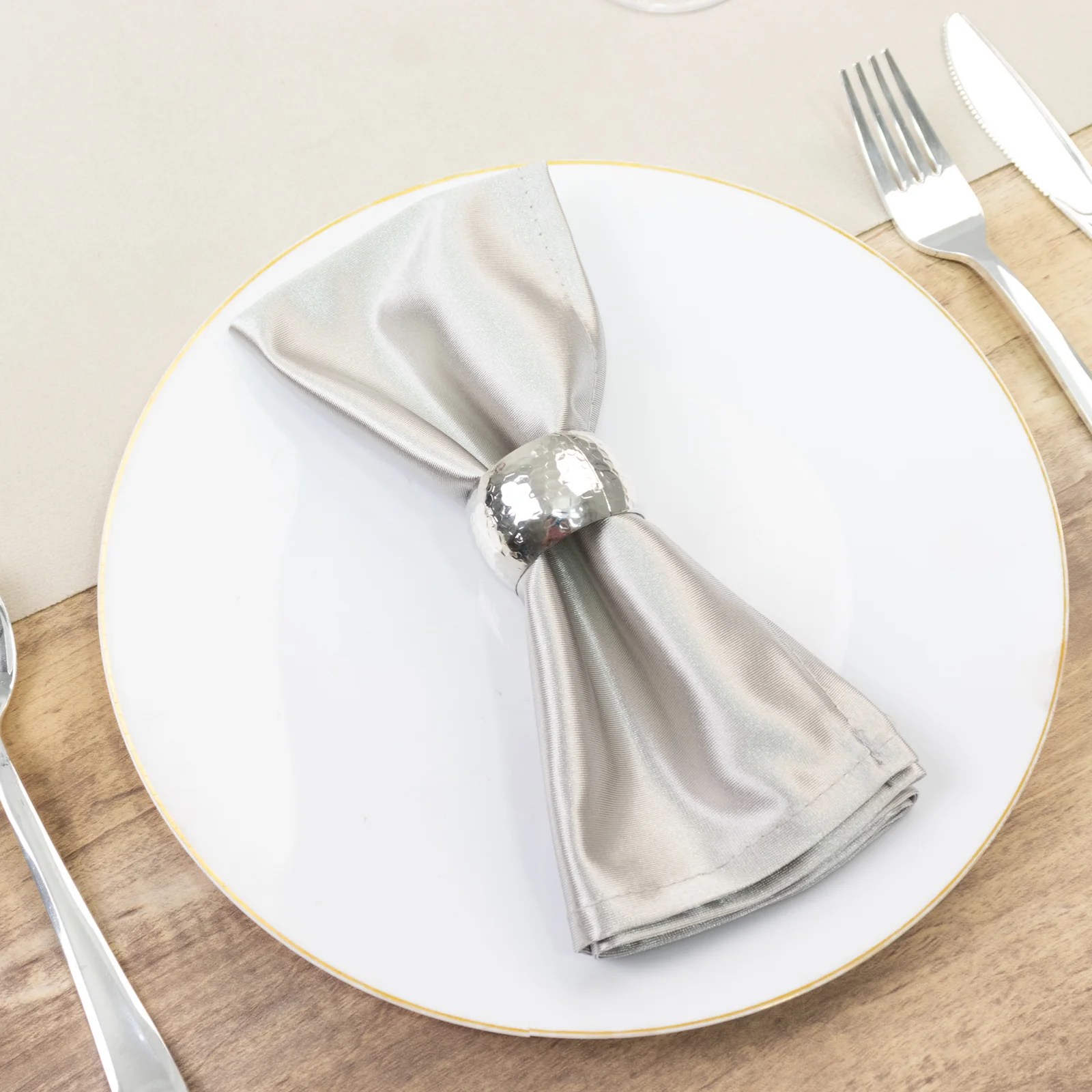5 Pack Scuba Cloth Napkins – 17"x17" Shimmer Silver, Wrinkle-Free & Stain-Resistant Reusable Table Napkins