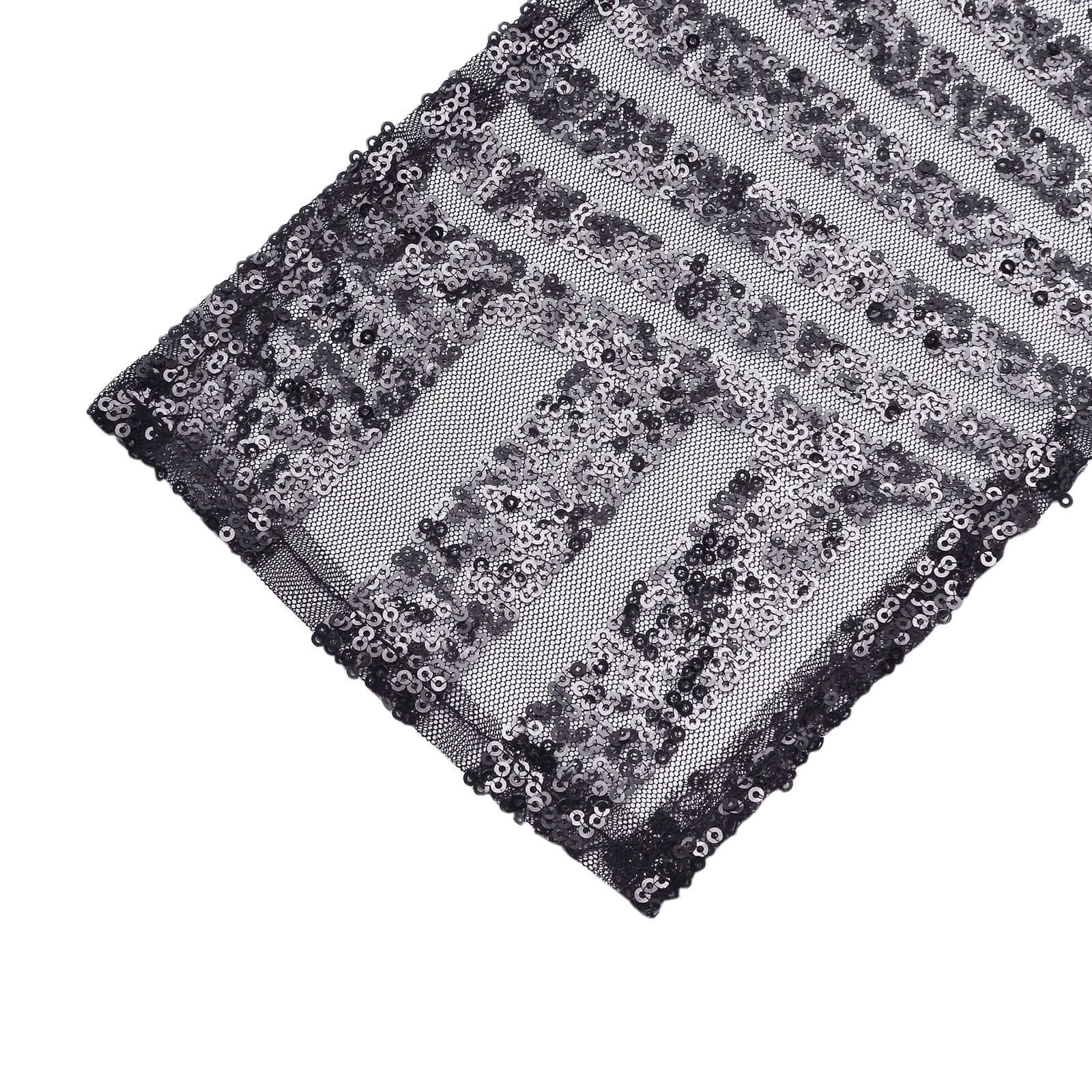 5 Pack Sequin Chair Sashes 6"x88" Black Geometric Diamond Glitz Design - Lustrous Decorative Design for Events - Image 3