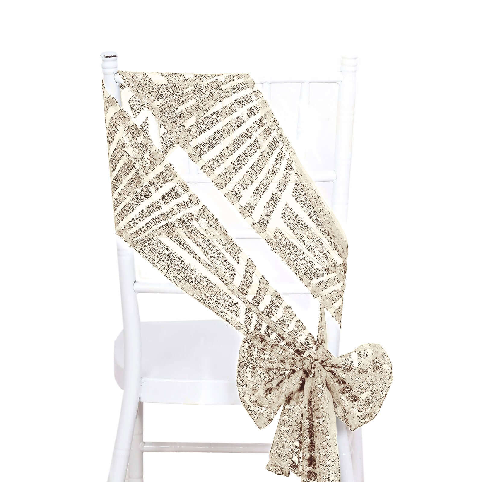 5 Pack Sequin Chair Sashes 6"x88" Champagne Geometric Diamond Glitz Design - Lustrous Decorative Design for Events - Image 6