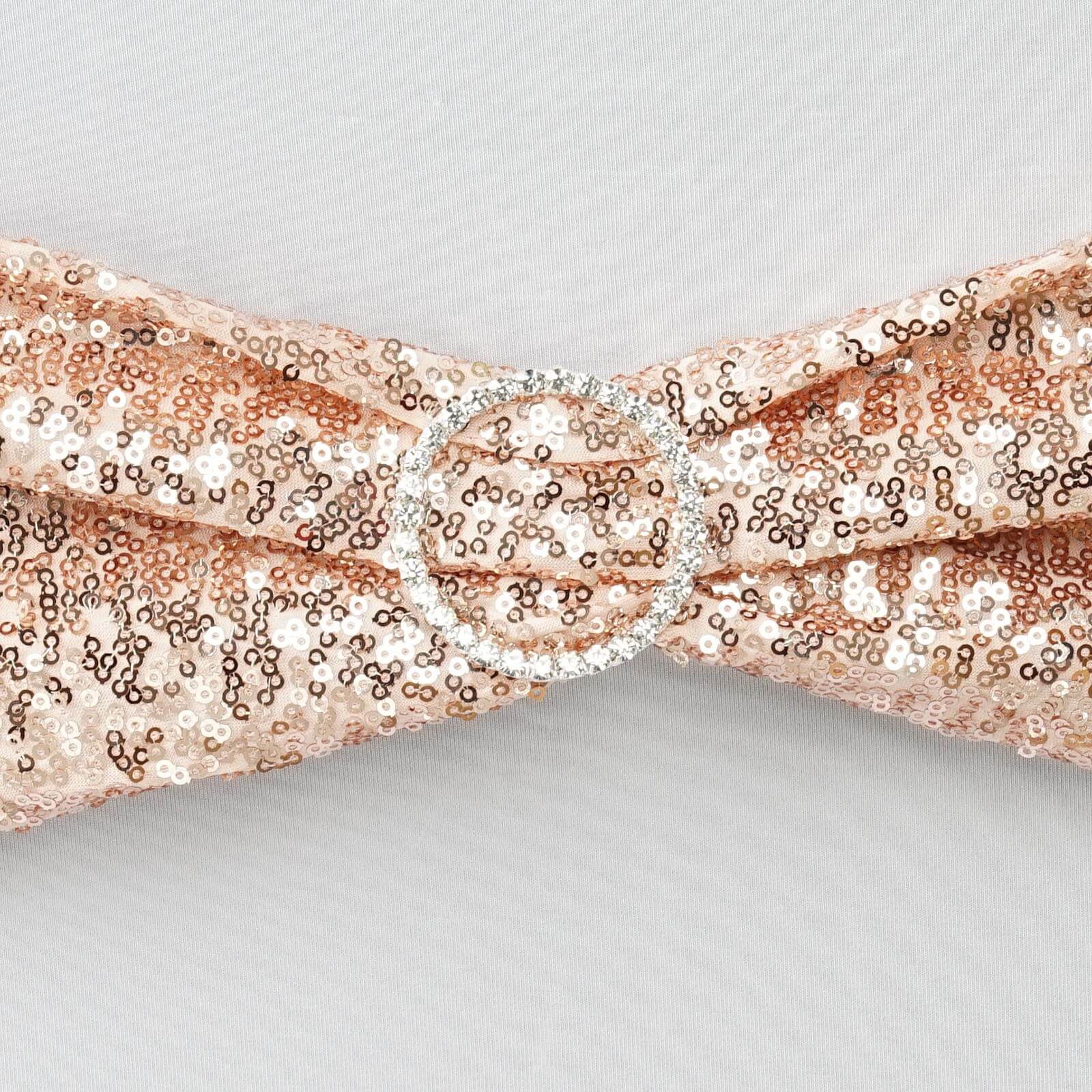 5 Pack Sequin Spandex Chair Sashes 6"x15" Blush - Stretch Chair Bands - Image 10