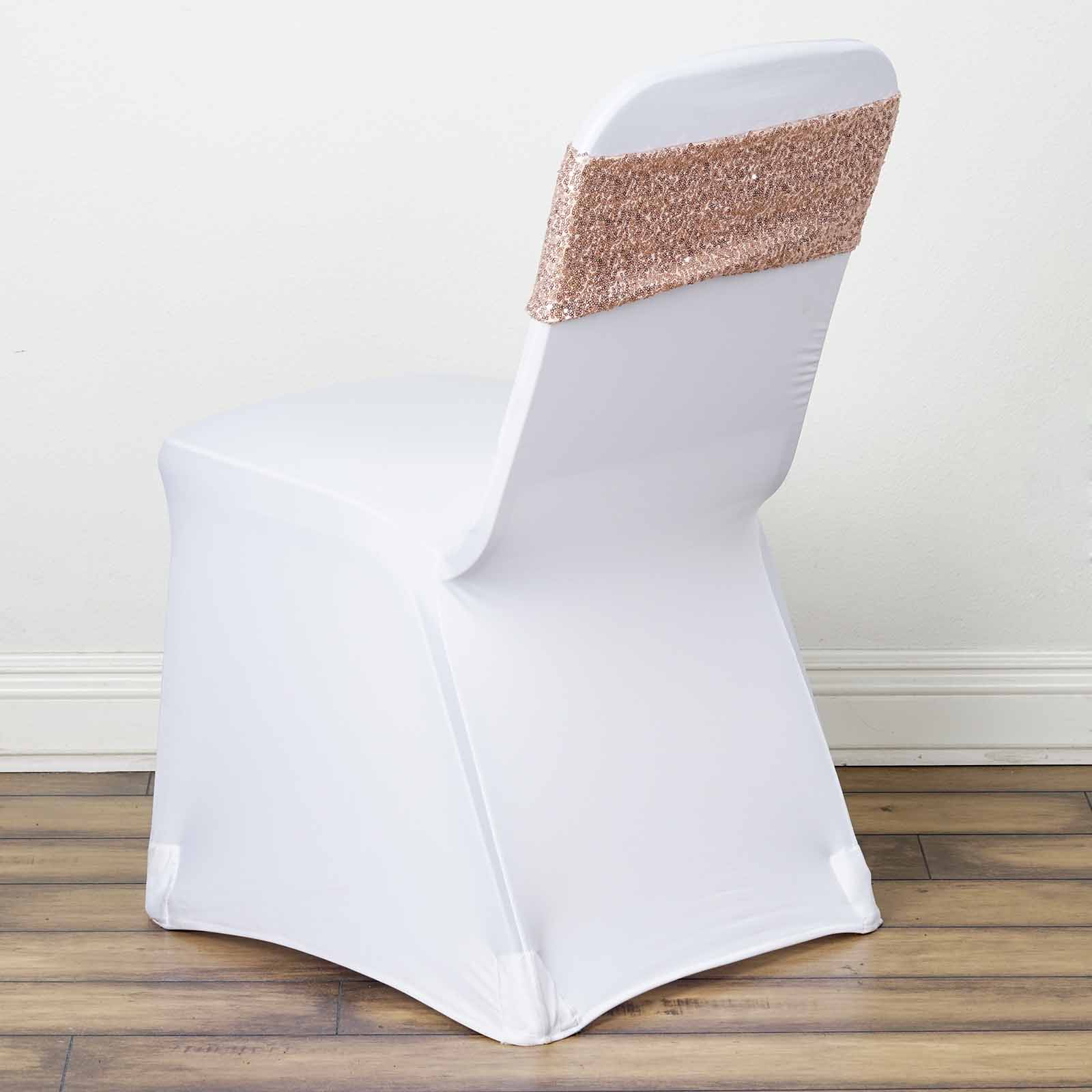 5 Pack Sequin Spandex Chair Sashes 6"x15" Blush - Stretch Chair Bands - Image 6
