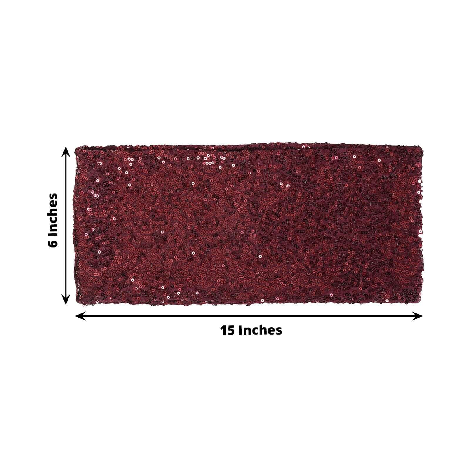 5 Pack Sequin Spandex Chair Sashes 6"x15" Burgundy - Stretch Chair Bands - Image 3