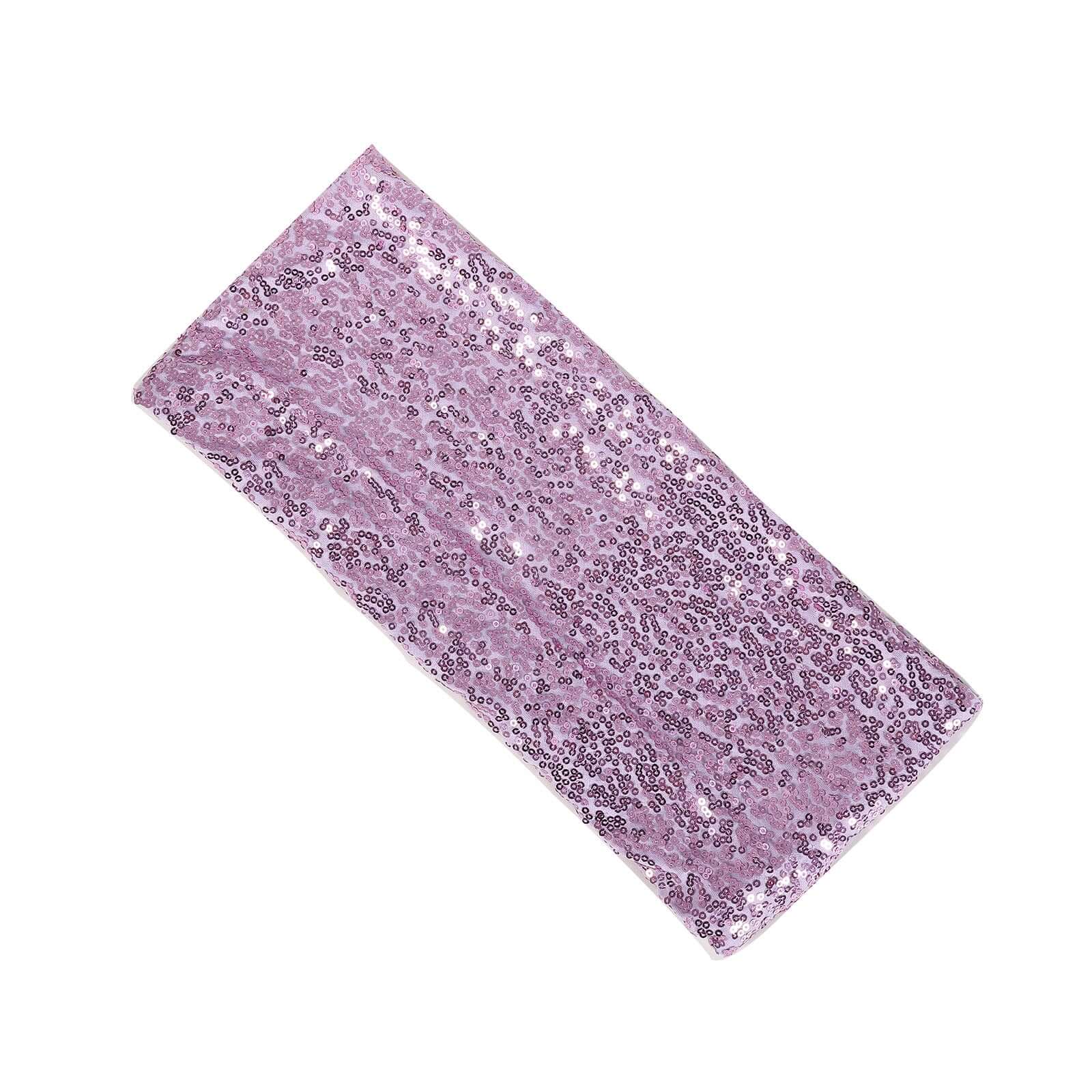 5 Pack Sequin Spandex Chair Sashes 6"x15" Lavender Lilac - Stretch Chair Bands - Image 6