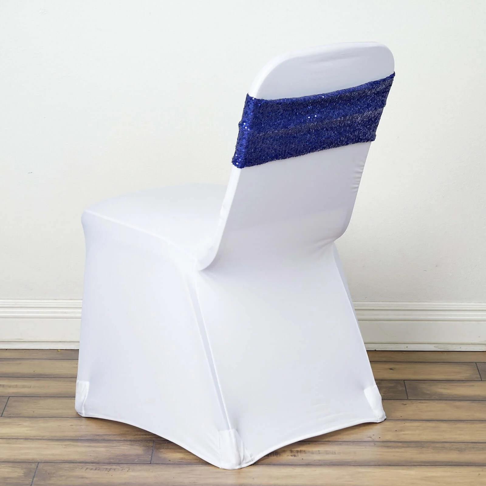 5 Pack Sequin Spandex Chair Sashes 6"x15" Navy Blue - Stretch Chair Bands - Image 10