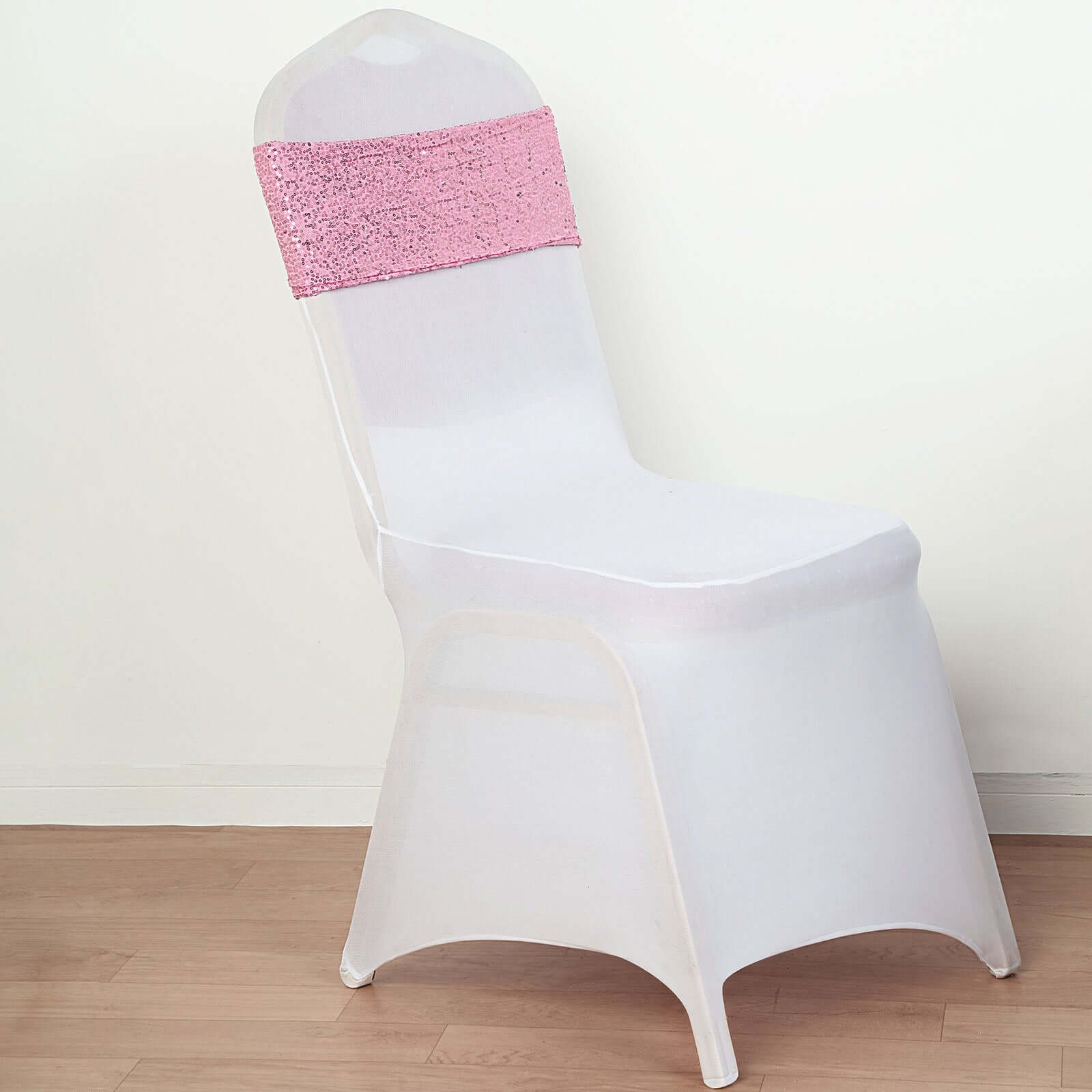 5 Pack Sequin Spandex Chair Sashes 6"x15" Pink - Stretch Chair Bands - Image 10