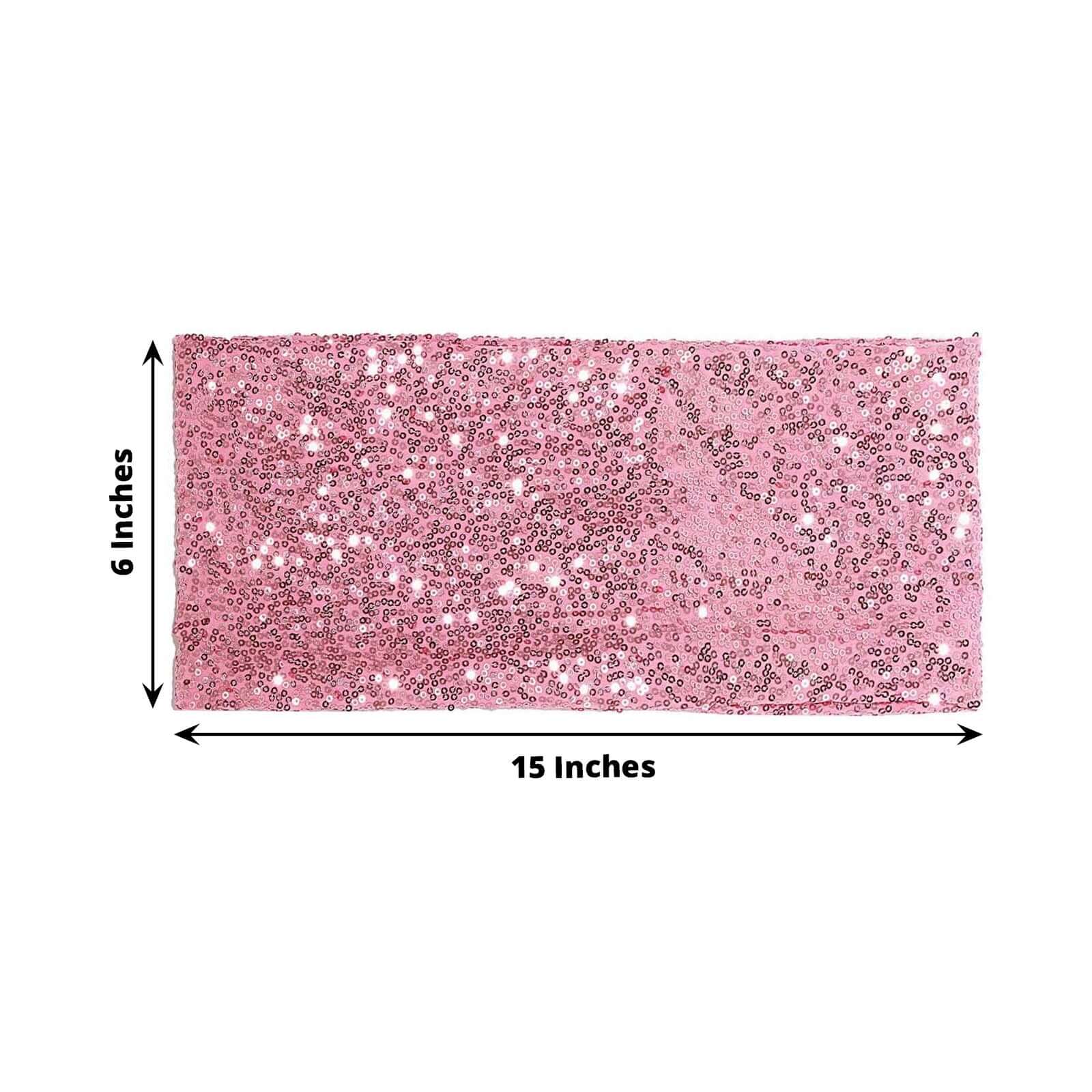 5 Pack Sequin Spandex Chair Sashes 6"x15" Pink - Stretch Chair Bands - Image 3