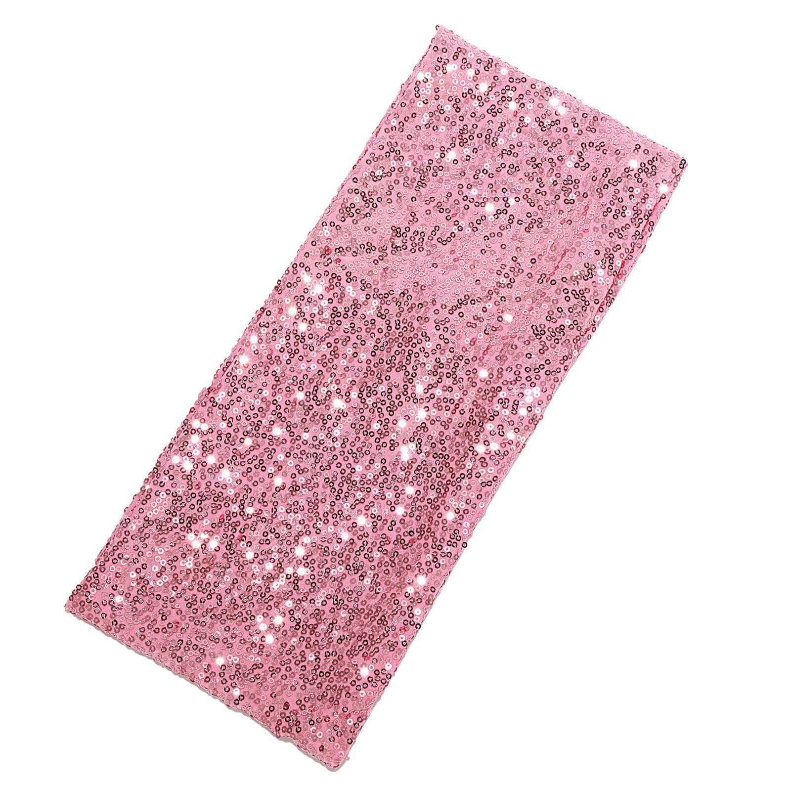 5 Pack Sequin Spandex Chair Sashes 6"x15" Pink - Stretch Chair Bands - Image 7