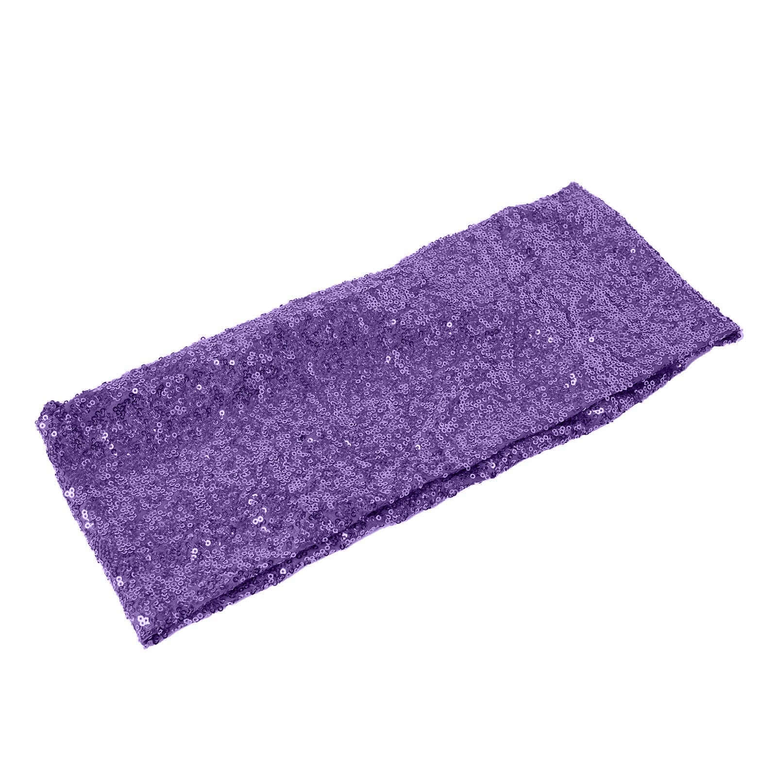 5 Pack Sequin Spandex Chair Sashes 6"x15" Purple - Stretch Chair Bands - Image 7