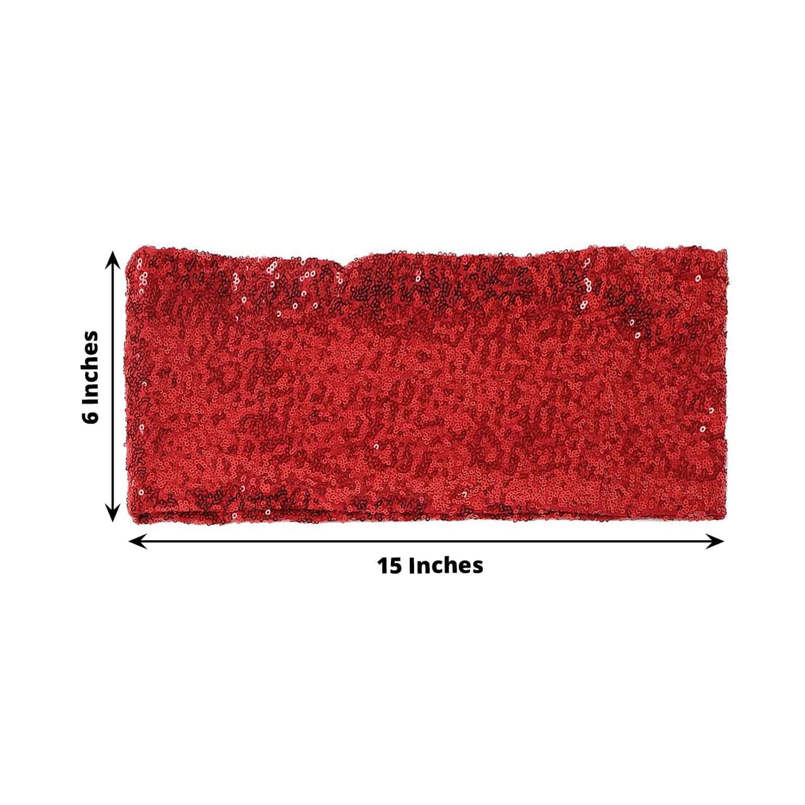 5 Pack Sequin Spandex Chair Sashes 6"x15" Red - Stretch Chair Bands - Image 3