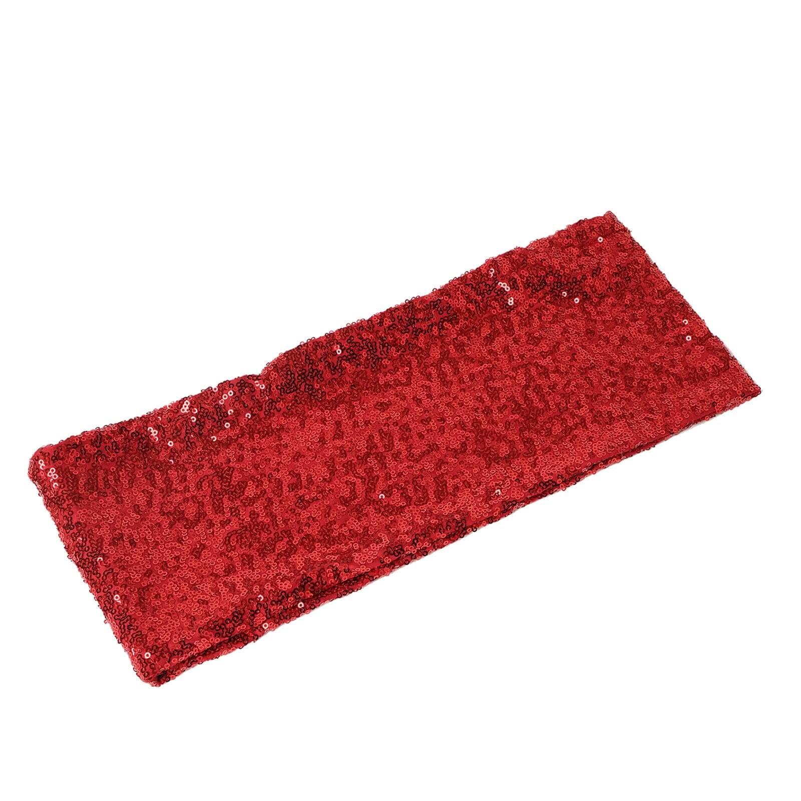 5 Pack Sequin Spandex Chair Sashes 6"x15" Red - Stretch Chair Bands - Image 7