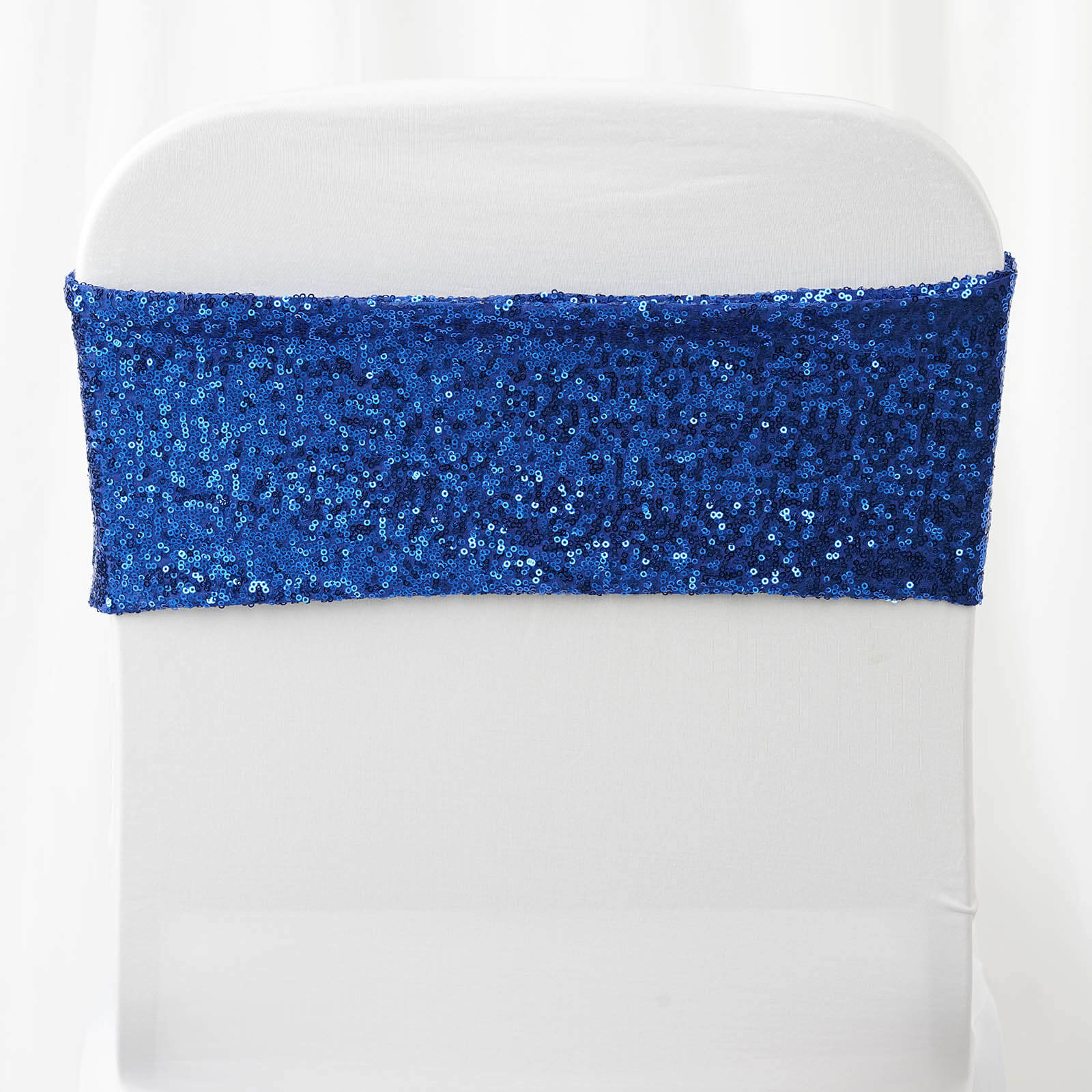 5 Pack Sequin Spandex Chair Sashes 6"x15" Royal Blue - Stretch Chair Bands - Image 2