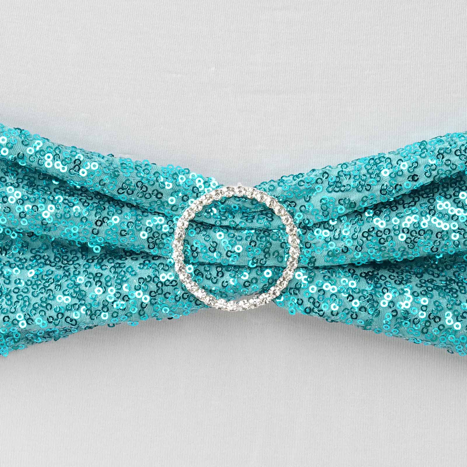5 Pack Sequin Spandex Chair Sashes 6"x15" Turquoise - Stretch Chair Bands - Image 11