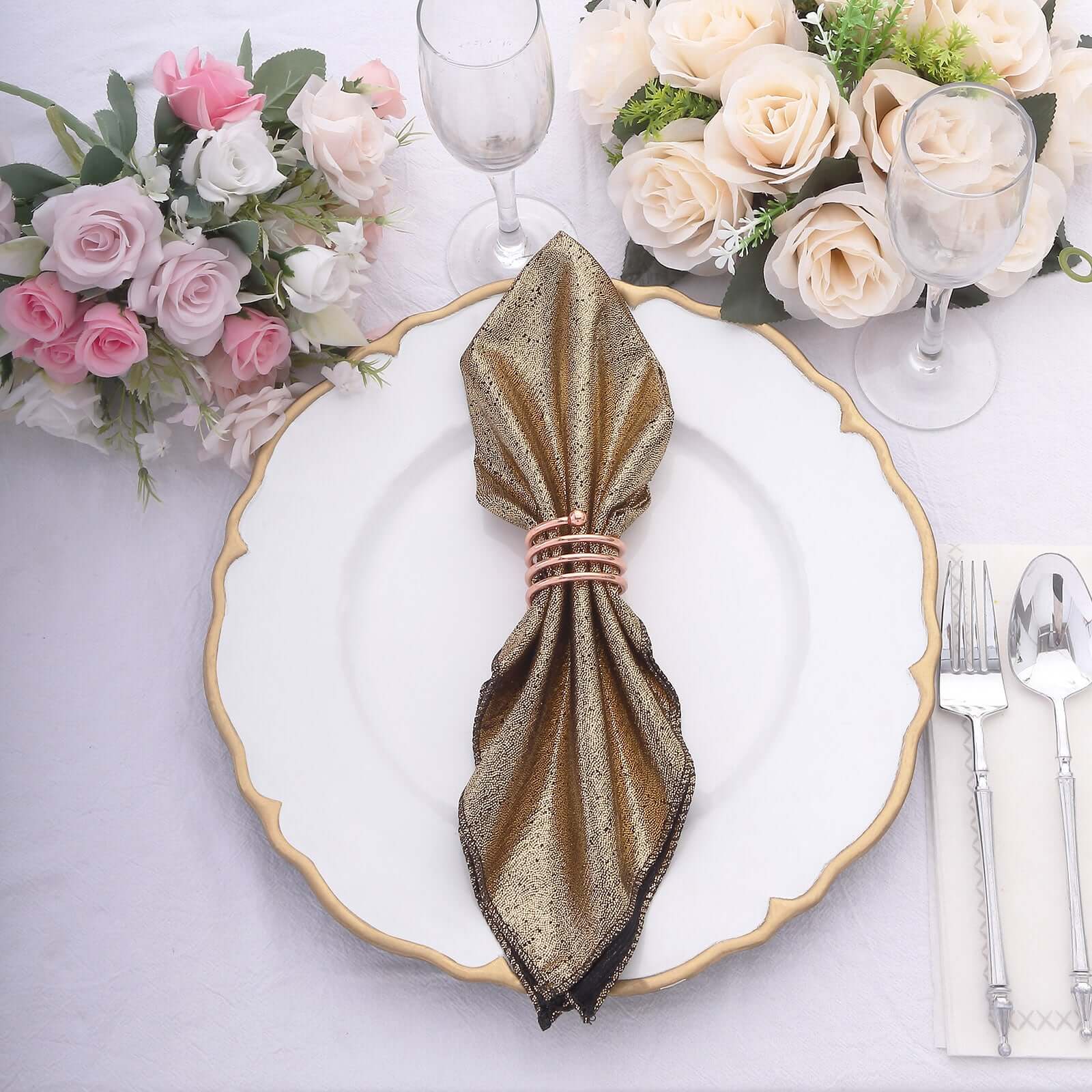 5 Pack Shimmer Sequin Dots Polyester Cloth Dinner Napkins 20"x20" Antique Gold - Smooth Finish & Glittery Sparkle - Image 6