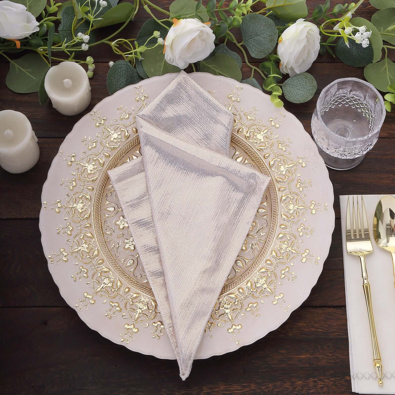 5 Pack Shimmer Sequin Dots Polyester Cloth Dinner Napkins 20"x20" Beige - Smooth Finish & Glittery Sparkle - Image 8