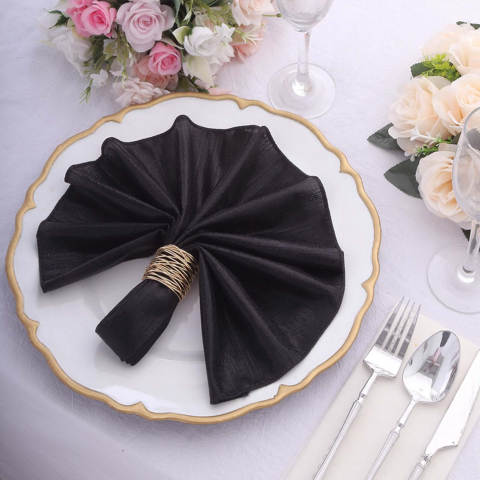5 Pack Shimmer Sequin Dots Polyester Cloth Dinner Napkins 20"x20" Black - Smooth Finish & Glittery Sparkle - Image 12