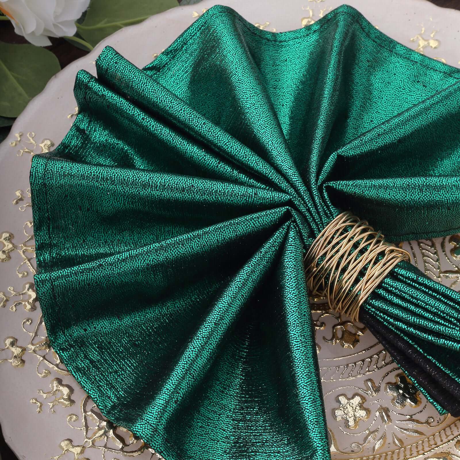5 Pack Shimmer Sequin Dots Polyester Cloth Dinner Napkins 20"x20" Hunter Emerald Green - Smooth Finish & Glittery Sparkle - Image 10