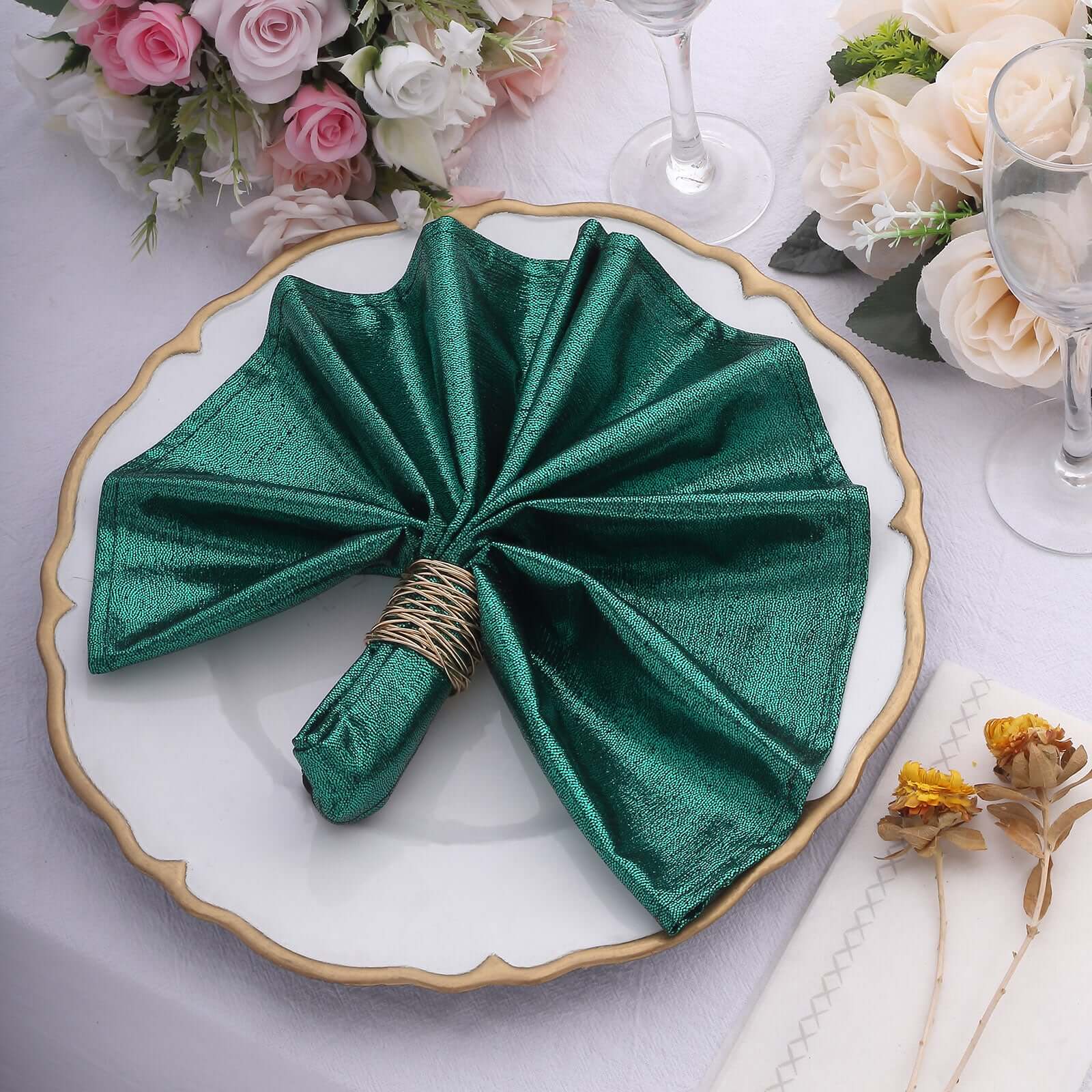 5 Pack Shimmer Sequin Dots Polyester Cloth Dinner Napkins 20"x20" Hunter Emerald Green - Smooth Finish & Glittery Sparkle - Image 12