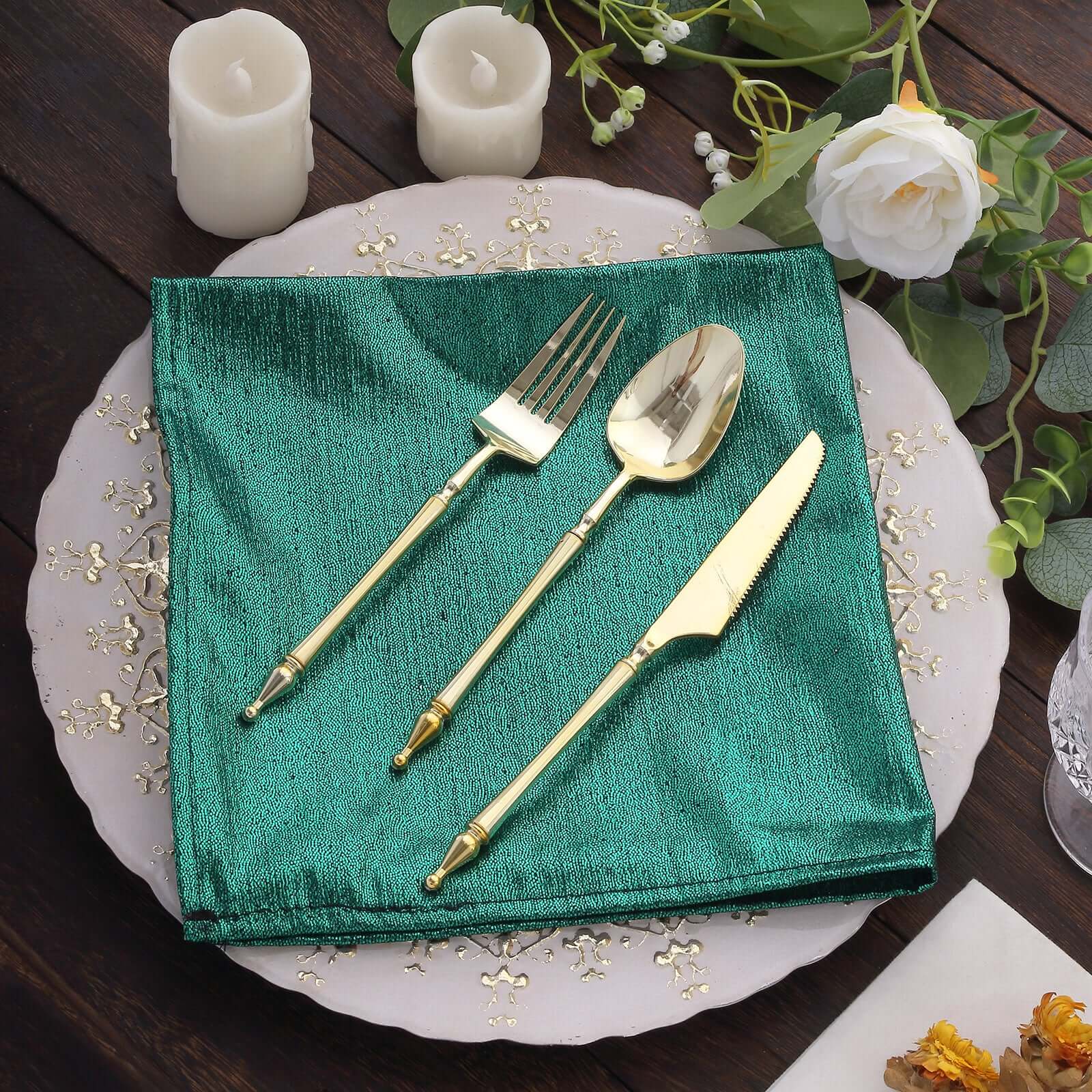 5 Pack Shimmer Sequin Dots Polyester Cloth Dinner Napkins 20"x20" Hunter Emerald Green - Smooth Finish & Glittery Sparkle - Image 7