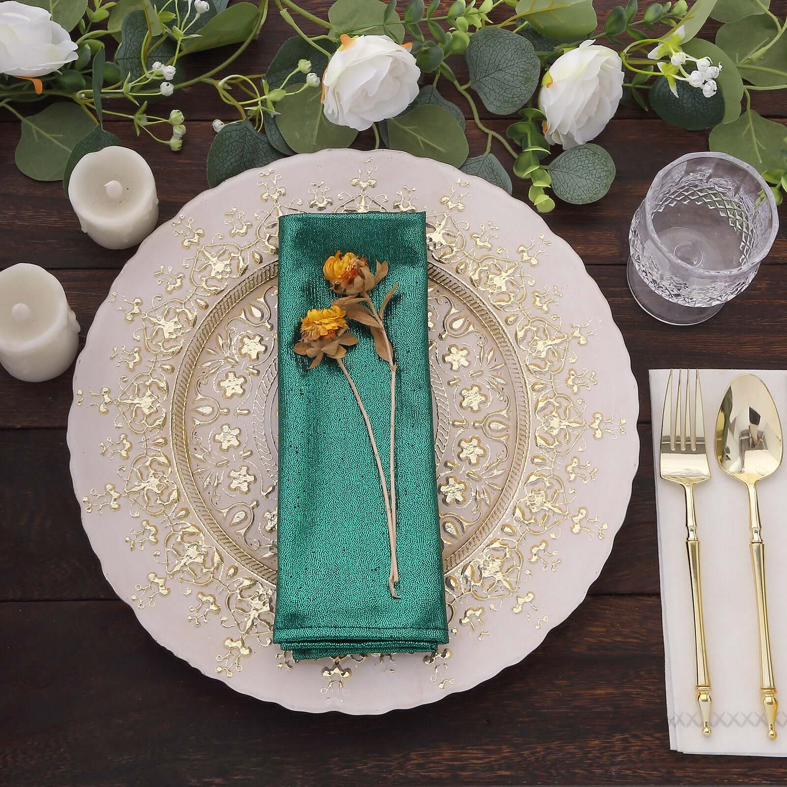 5 Pack Shimmer Sequin Dots Polyester Cloth Dinner Napkins 20"x20" Hunter Emerald Green - Smooth Finish & Glittery Sparkle - Image 9