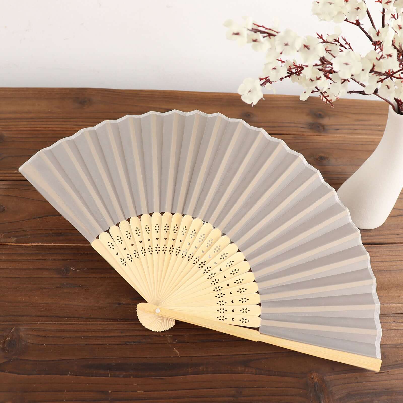 5 Pack Silver Asian Silk Folding Fans Party Favors, Oriental Folding Fan Favors - Image 11