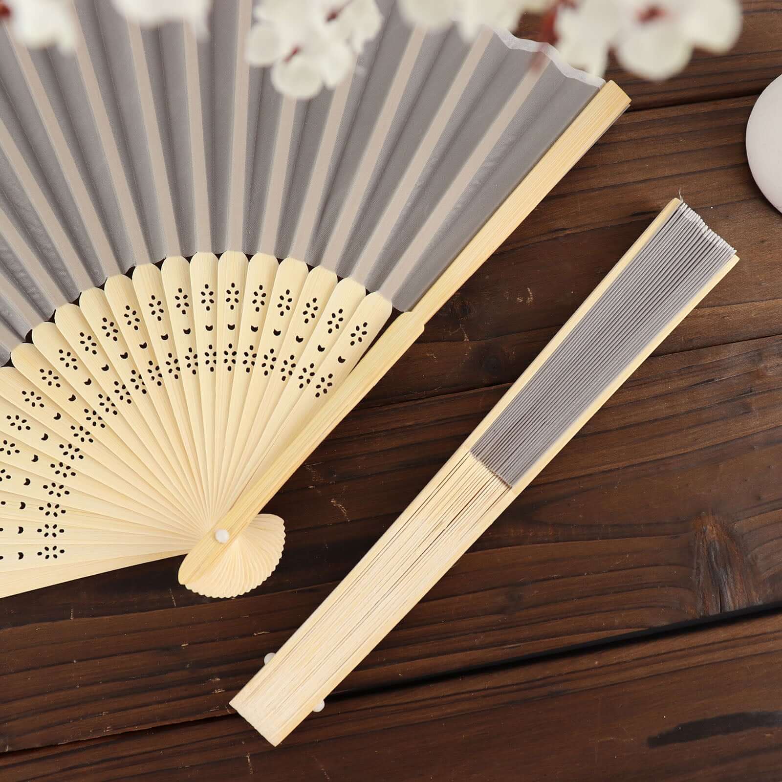 5 Pack Silver Asian Silk Folding Fans Party Favors, Oriental Folding Fan Favors - Image 2