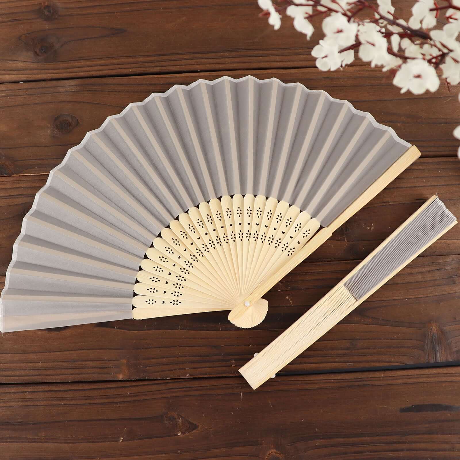 5 Pack Silver Asian Silk Folding Fans Party Favors, Oriental Folding Fan Favors - Image 6