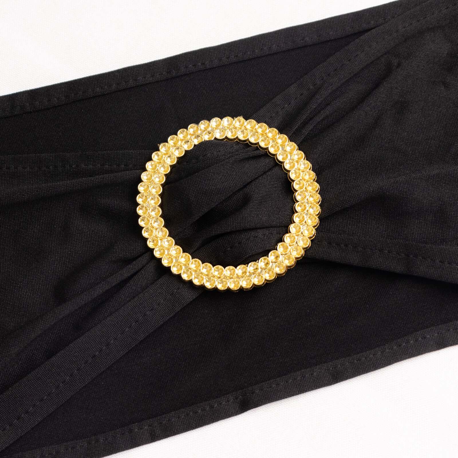 5 Pack Spandex Chair Sashes 5"x14" Black with Gold Rhinestone Buckles - Wrinkle-Free Stretch Chair Bands - Image 2