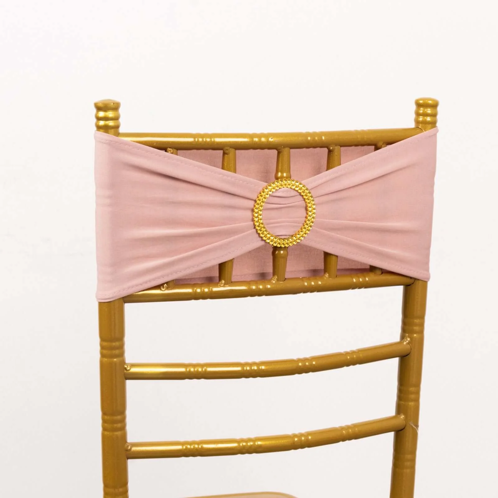 5 Pack Spandex Chair Sashes 5"x14" Dusty Rose with Gold Rhinestone Buckles - Wrinkle-Free Stretch Chair Bands - Image 5