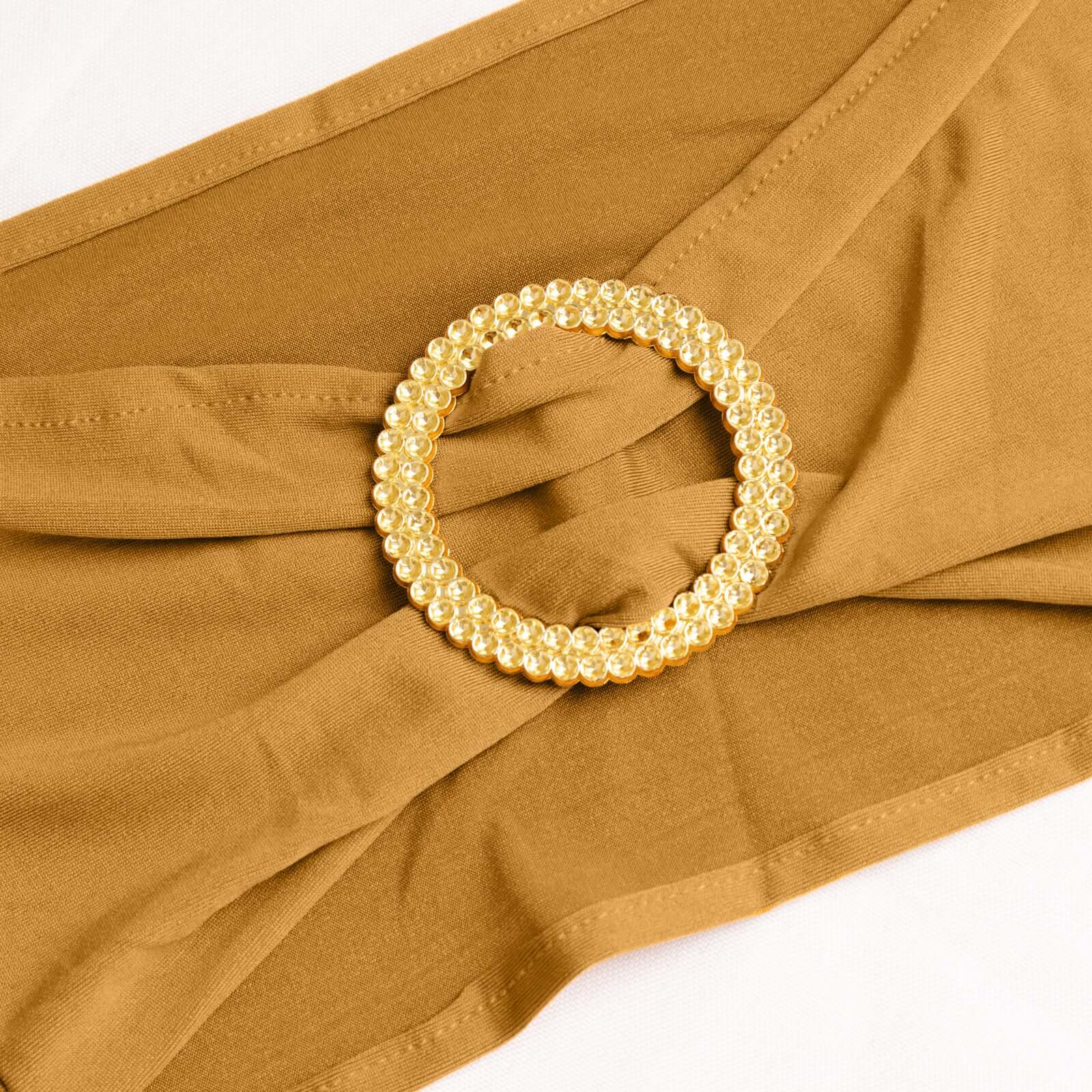 5 Pack Spandex Chair Sashes 5"x14" Gold with Gold Rhinestone Buckles - Stylish Wrinkle-Free Stretch Chair Bands Event Decorations - Image 2