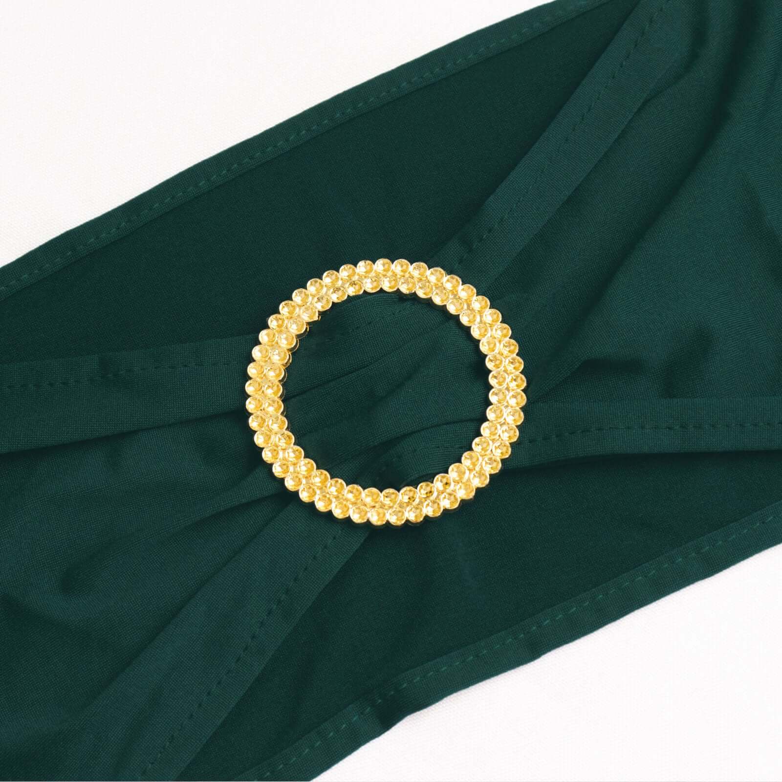 5 Pack Spandex Chair Sashes 5"x14" Hunter Emerald Green with Gold Rhinestone Buckles - Wrinkle-Free Stretch Chair Bands - Image 7