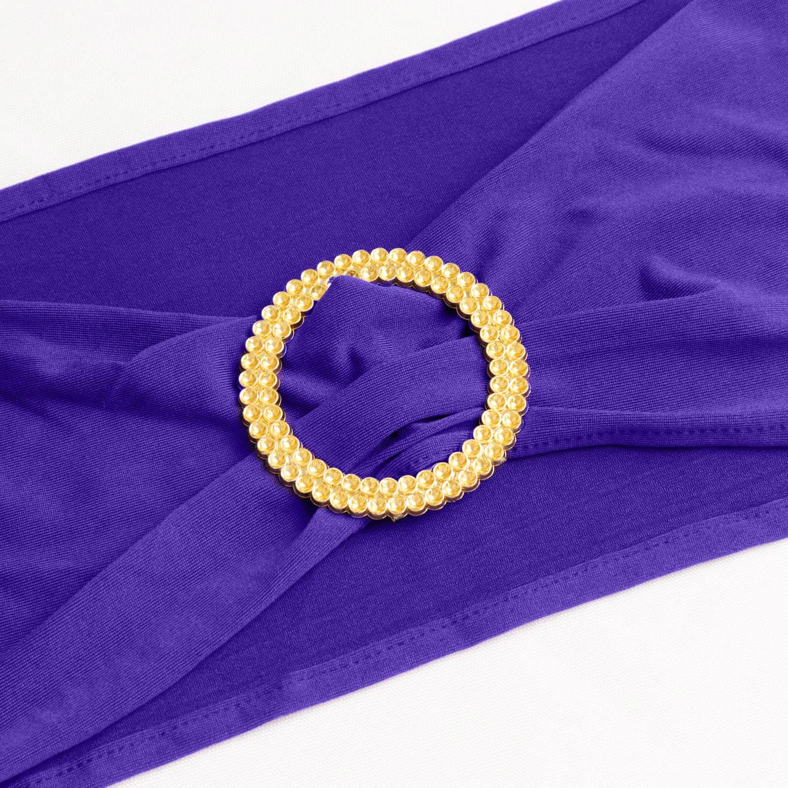 5 Pack Spandex Chair Sashes 5"x14" Purple with Gold Rhinestone Buckles - Wrinkle-Free Stretch Chair Bands - Image 2